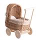 Pram for Dolls in Wicker and Wooden Wheels with Pink and White Fabric (Natural_Beige)