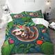 SMchwbc Sloth Bed Linen 135 x 200 cm, Children's Cartoon Animals Sloth Duvet Cover Set for Girls with Pillowcase, Children's Bed Linen 135 x 200 cm, Sloth Bedding Sets Microfibre (200 x 200 cm, 3)