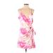 Madison Marcus Casual Dress - Wrap Plunge Sleeveless: Pink Print Dresses - Women's Size Small