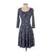 Boden Casual Dress - A-Line Scoop Neck 3/4 sleeves: Blue Dresses - Women's Size 4 Petite