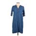 Talbots Casual Dress - Shift V Neck 3/4 sleeves: Blue Print Dresses - Women's Size Medium Petite