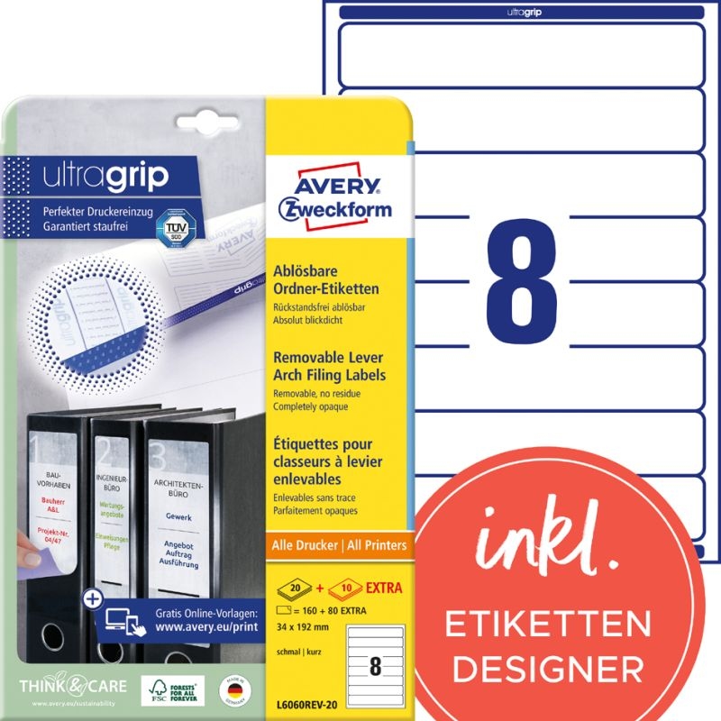 Avery Zweckform Etikett L4760REV-20 38x192mm ablösbar 210 St./Pack. Image