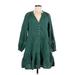 Anthropologie Casual Dress - A-Line V Neck 3/4 sleeves: Green Solid Dresses - Women's Size X-Small