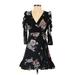 Romeo & Juliet Couture Cocktail Dress - A-Line Plunge 3/4 sleeves: Black Floral Dresses - Women's Size Small