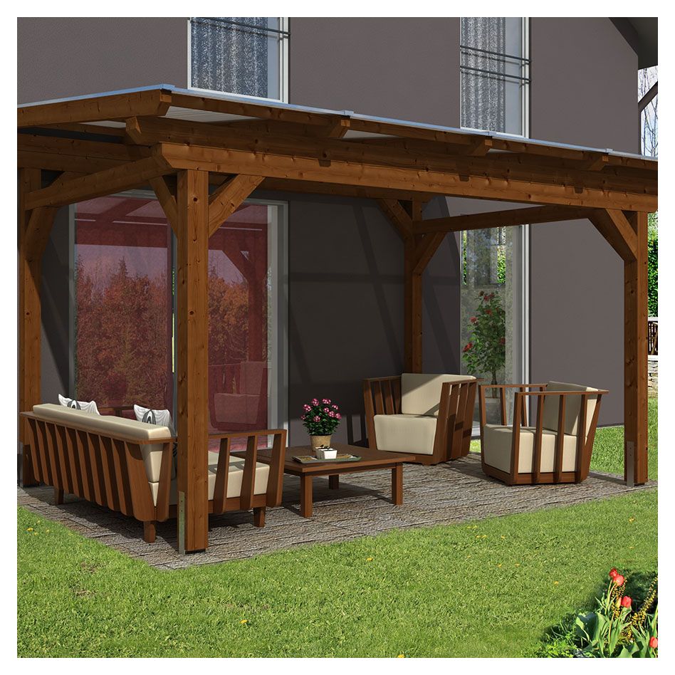 Skan Holz Terrassenüberdachung Sanremo Terrassendach, 434x350 cm, Eiche Hell Image