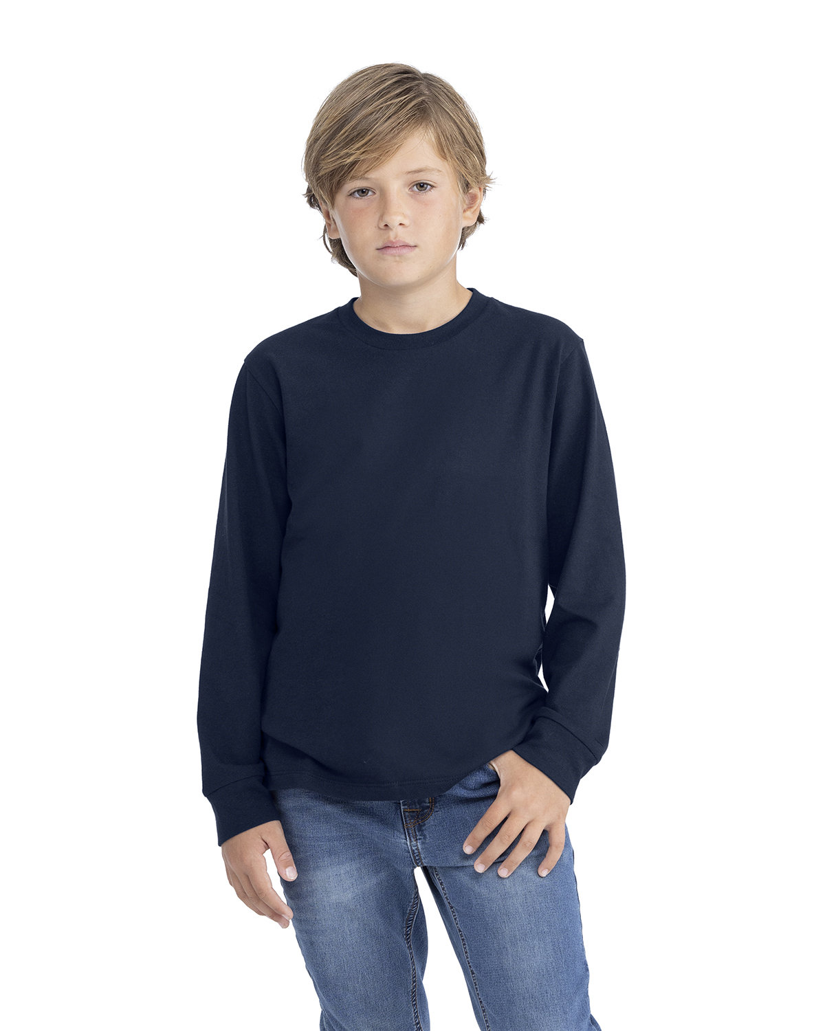 Next Level 3311NL Youth Cotton Long Sleeve T-Shirt in Midnight Navy Blue size XL | combed ringspun cotton fine jersey 3311