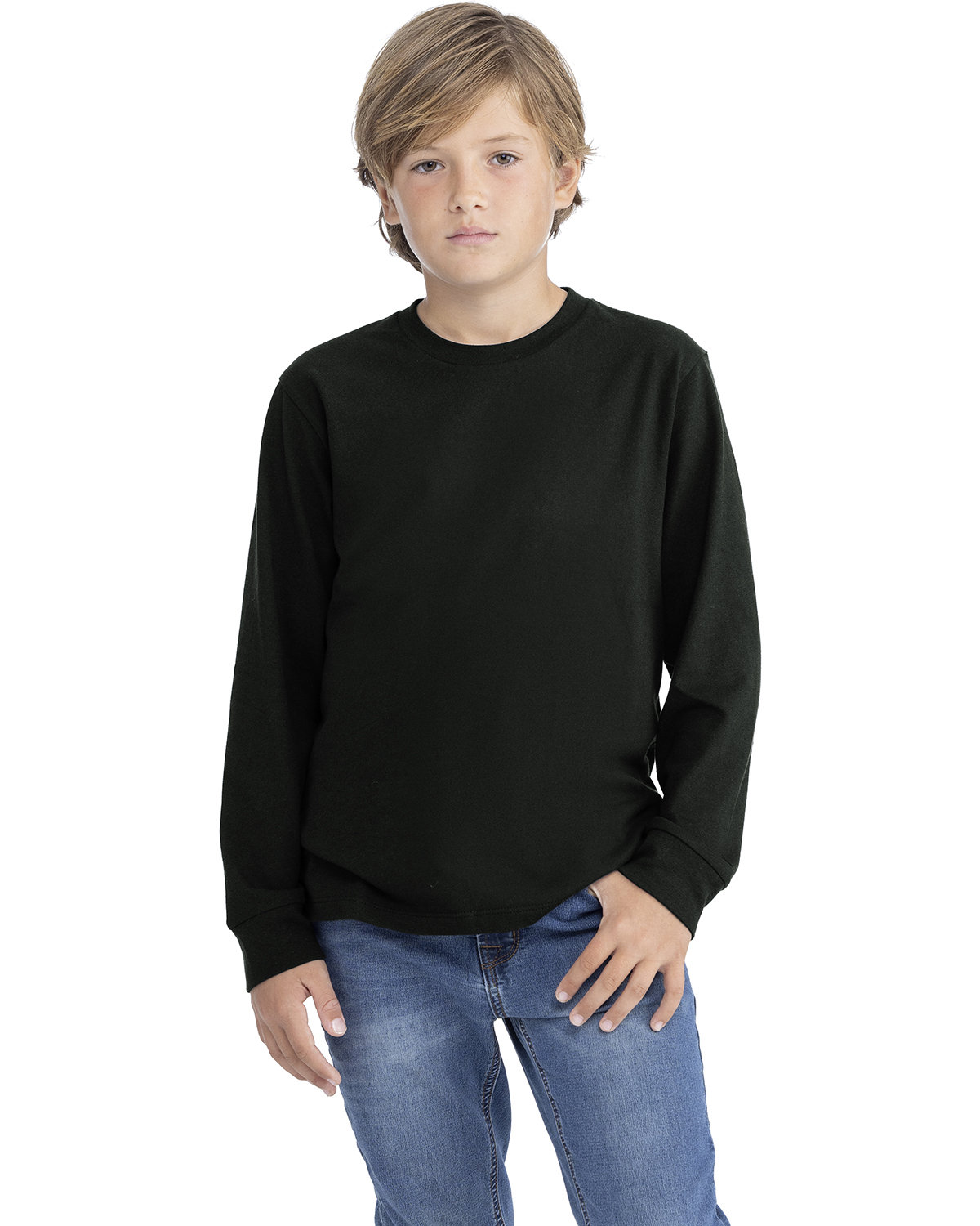 Next Level 3311NL Youth Cotton Long Sleeve T-Shirt in Black size Large | combed ringspun cotton fine jersey 3311
