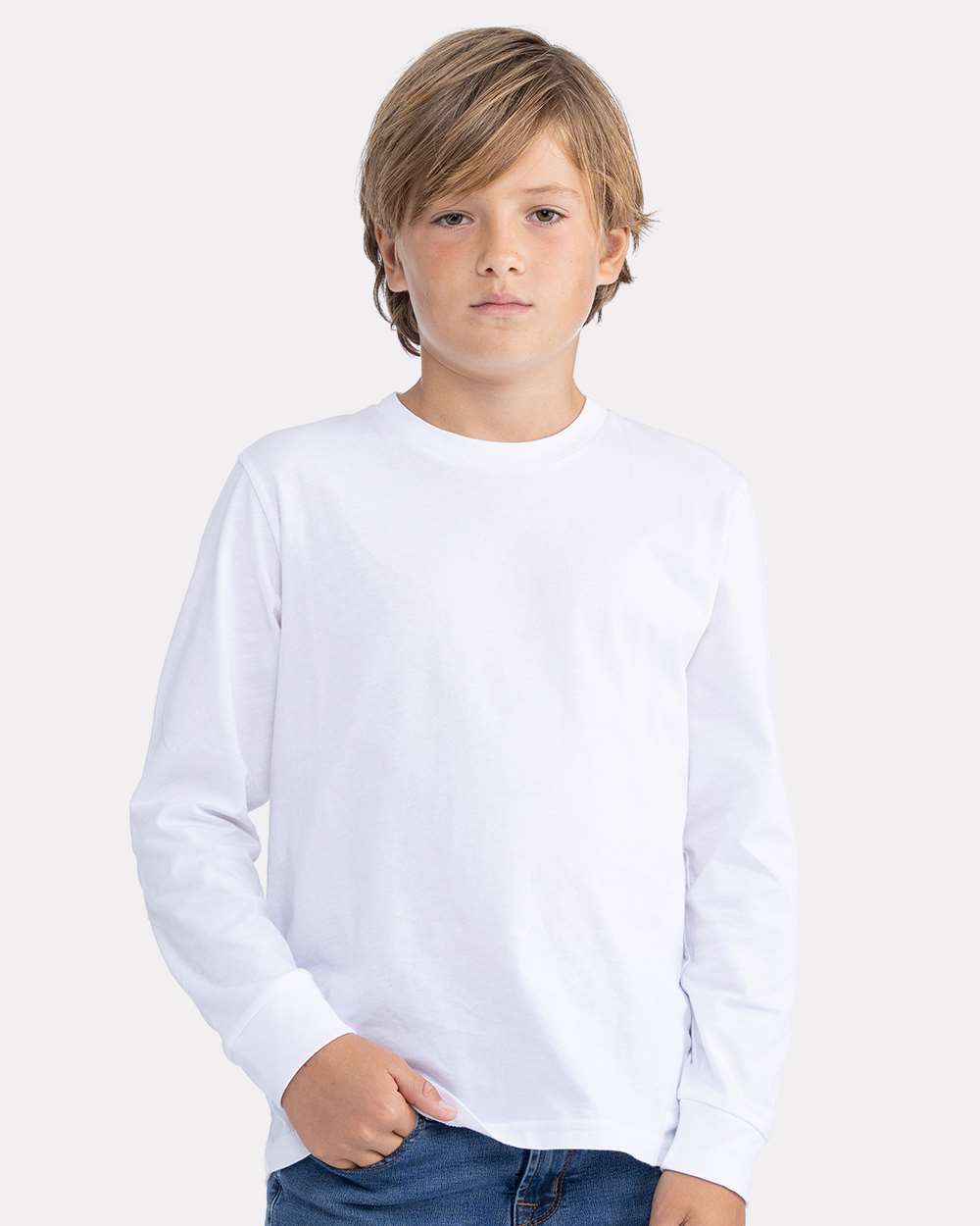 Next Level 3311NL Youth Cotton Long Sleeve T-Shirt in White size Small | combed ringspun cotton fine jersey 3311