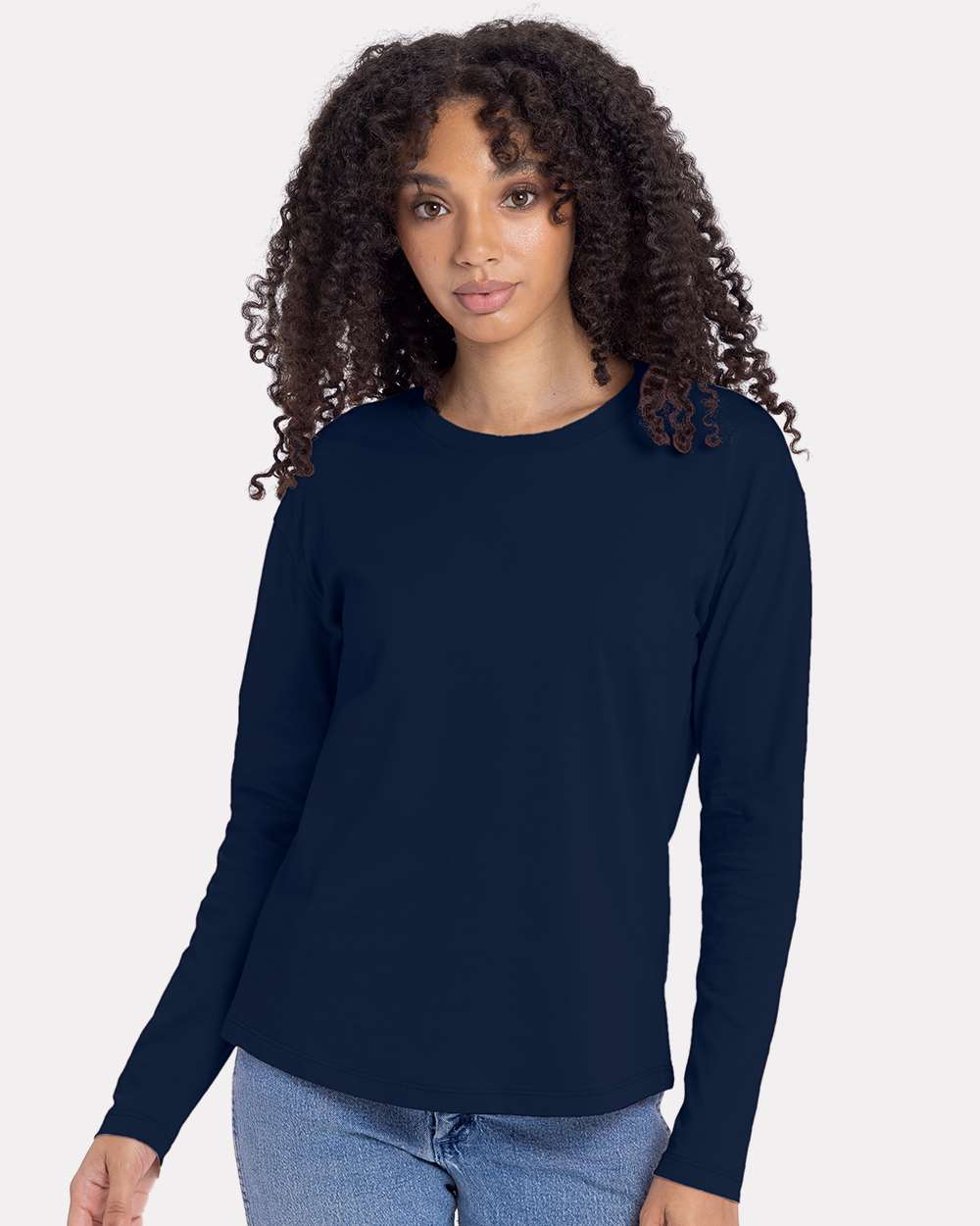 Next Level 3911NL Women's Relaxed Long Sleeve T-Shirt in Midnight Navy Blue size XL | Cotton 3911