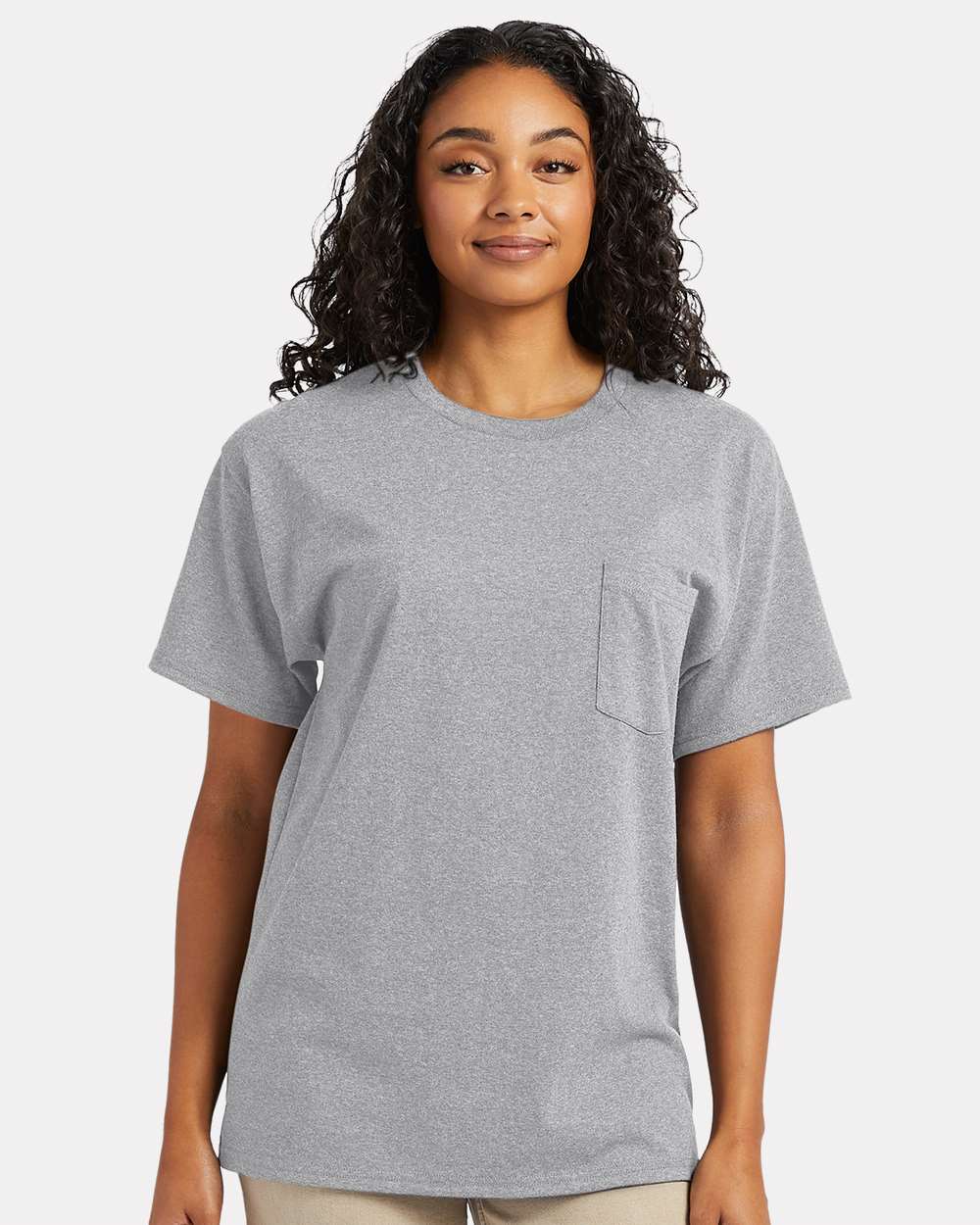 Hanes 5290P Essential Pocket T-Shirt in Light Steel size Small | Cotton