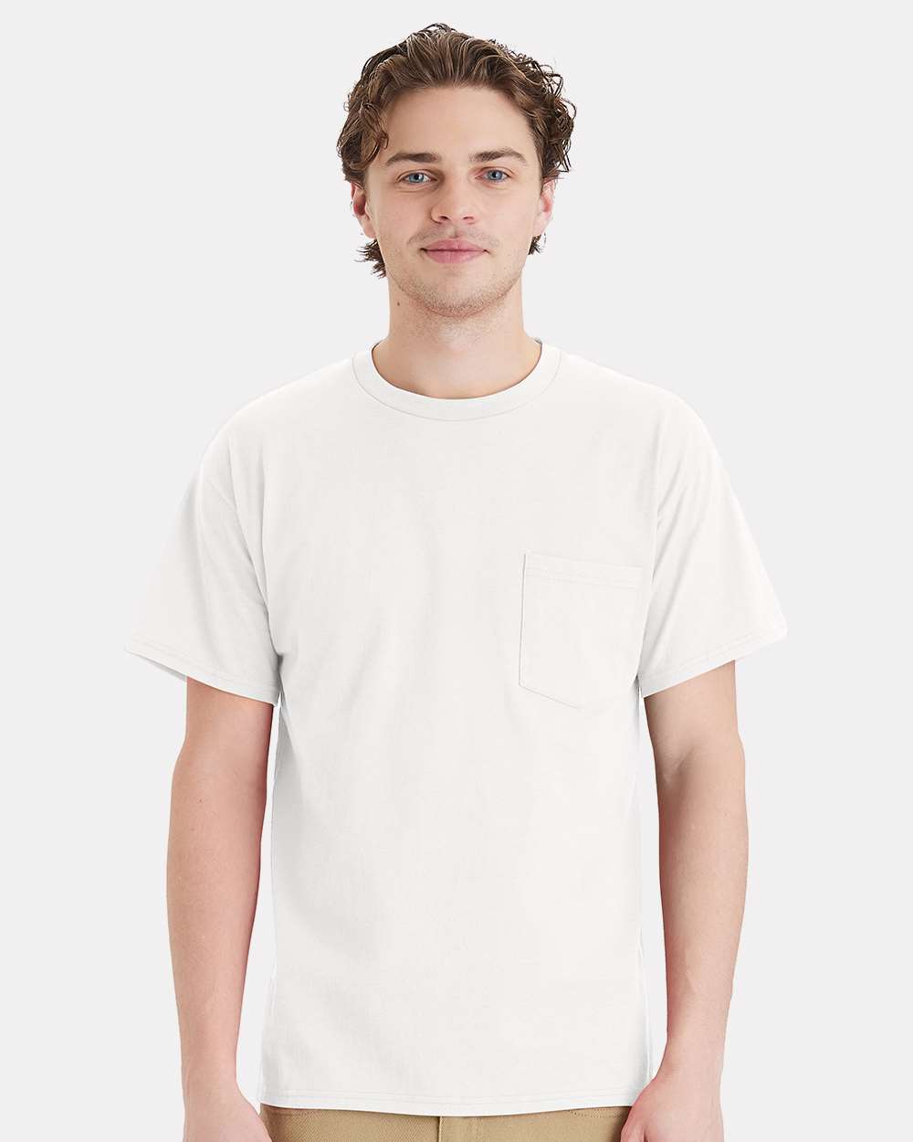 Hanes 5290P Essential Pocket T-Shirt in White size Large | Cotton