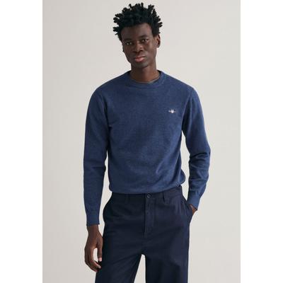 Rundhalspullover GANT "CLASSIC COTTON C-NECK", Herren, Gr. XL, blau (schwarz jeansblau melange), Strick, Jersey, Obermaterial: 100% Baumwolle, meliert, casual, regular fit hüftlang, Rundhals, Langarm elastischer Bund, Pullover, Premium Strickpullver... Image