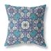 20" X 20" Blue And White Zippered Suede Geometric Throw Pillow