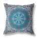 16" X 16" Blue And Pink Broadcloth Floral Throw Pillow