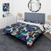 Designart "Green And Purple Groovy Grid Adventure I" Purple Modern Bedding Set With Shams