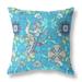 16" X 16" Blue And Turquoise Broadcloth Floral Throw Pillow