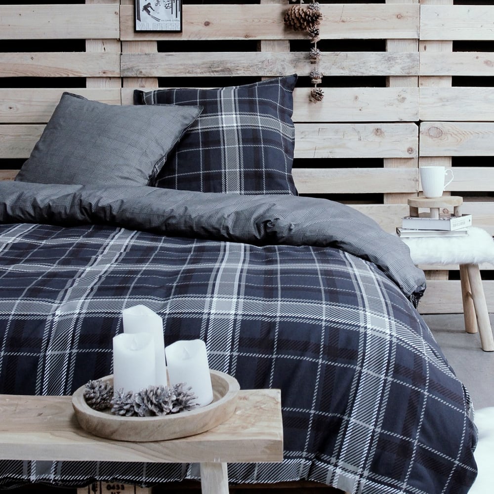 Parure de lit 2 personnes imprimé coton 240x260 cm Bleu