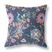 18" X 18" Floral Blue And Pink Broadcloth Floral Throw Pillow