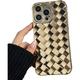 For iPhone Case Cute 3D Weave Plated Design Soft TPU Silicone Camera Screen Protect Bumper for Women Girls Slim Reinforced Shockproof (Shiny Gold iPhone 12 Pro)