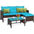 xrboomlife Patio Corner Sofa Set 3 Piece Outdoor Rattan Sofa Set Includes Lounge Chaise Loveseat & Coffee Table Patio Garden Poolside Lawn Backyard