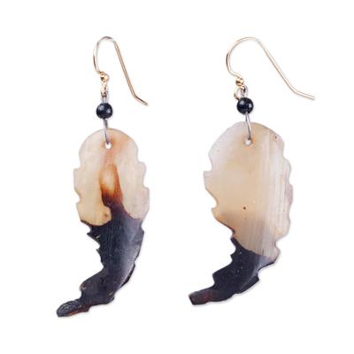 Titi Akofena,'Handcrafted Traditional Ivory and Black Dangle Earrings'