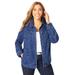Plus Size Women's Classic Cotton Denim Jacket by Jessica London in Medium Stonewash Zebra (Size 28) 100% Cotton Jean Jacket