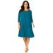 Plus Size Women's Stretch Knit Three-Quarter Sleeve T-shirt Dress by Jessica London in Deep Teal (Size 22 W)