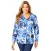 Plus Size Women's V-Neck Blouse by Jessica London in Navy Cloud Floral (Size 18 W)