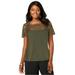 Plus Size Women's Stretch Lace Neckline Top by Jessica London in Dark Olive Green (Size S)