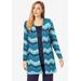 Plus Size Women's Everyday Knit Open Front Cardigan by Jessica London in Ocean Brushstroke Chevron (Size 12)