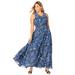 Plus Size Women's Georgette Flyaway Maxi Dress by Jessica London in Navy Painted Scroll (Size 34 W)