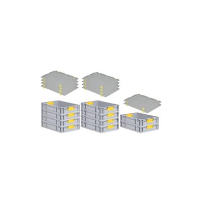 PROREGAL 10x Eurobox NextGen Color mit Auflagedeckel & Schiebeschnappverschlüsse | HxBxT 12x40x60cm | 23L | Griffe gelb zu Image
