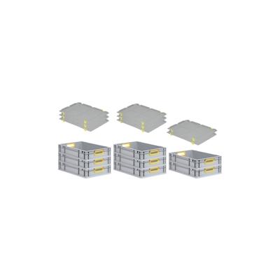PROREGAL 8x Eurobox NextGen Color mit Auflagedeckel & Schiebeschnappverschlüsse | HxBxT 12x40x60cm | 23L | Griffe gelb offen Image