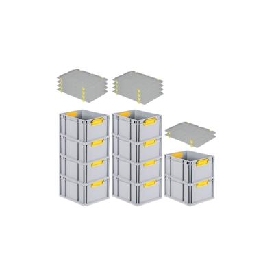 PROREGAL 10x Eurobox NextGen Color mit Auflagedeckel & Schiebeschnappverschlüsse | HxBxT 22x30x40cm | 20L | Griffe gelb zu Image