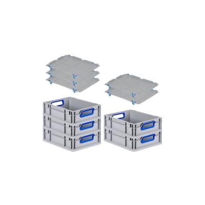 PROREGAL 5x Eurobox NextGen Color mit Auflagedeckel & Schiebeschnappverschlüsse | HxBxT 12x30x40cm | 11L | Griffe blau offen Image