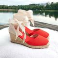J. Crew Shoes | J. Crew Made-In-Spade Lace Up Mid-Heel Espadrilles | Color: Red | Size: 7