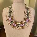 J. Crew Jewelry | J.Crew Fall Floral Crystal Embellished Statement Necklace | Color: Green/Purple | Size: Os