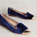 Anthropologie Shoes | Anthropologie Guilhermina Blue Velvet Mirror Toe Flats | Color: Blue/Gold | Size: 38eu