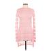 Toy G Casual Dress - High/Low High Neck Long sleeves: Pink Stripes Dresses - Women's Size Medium