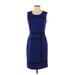 Nine West Casual Dress - Sheath Scoop Neck Sleeveless: Blue Print Dresses - Women's Size 2