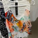 Jessica Simpson Tops | Jessica Simpson From Macys Tank With Floral Print And Mesh Backing | Color: Tan/White | Size: S