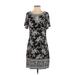 White House Black Market Casual Dress - Sheath Keyhole Short sleeves: Black Floral Dresses - Women's Size Small Petite