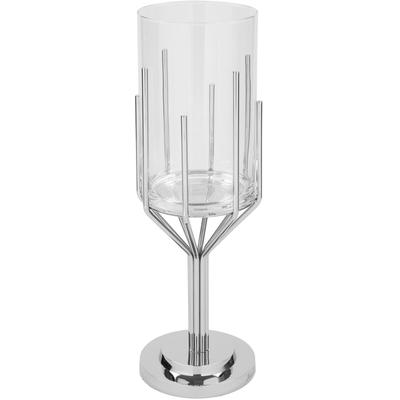 Windlicht FINK "LUXOR", silber (silberfarben), H:49,5cm Ø:16,5cm, Aluminium, Edelstahl, Glas, Kerzenhalter, Silberfarben - aus Aluminium, Edelstahl und Glas Image
