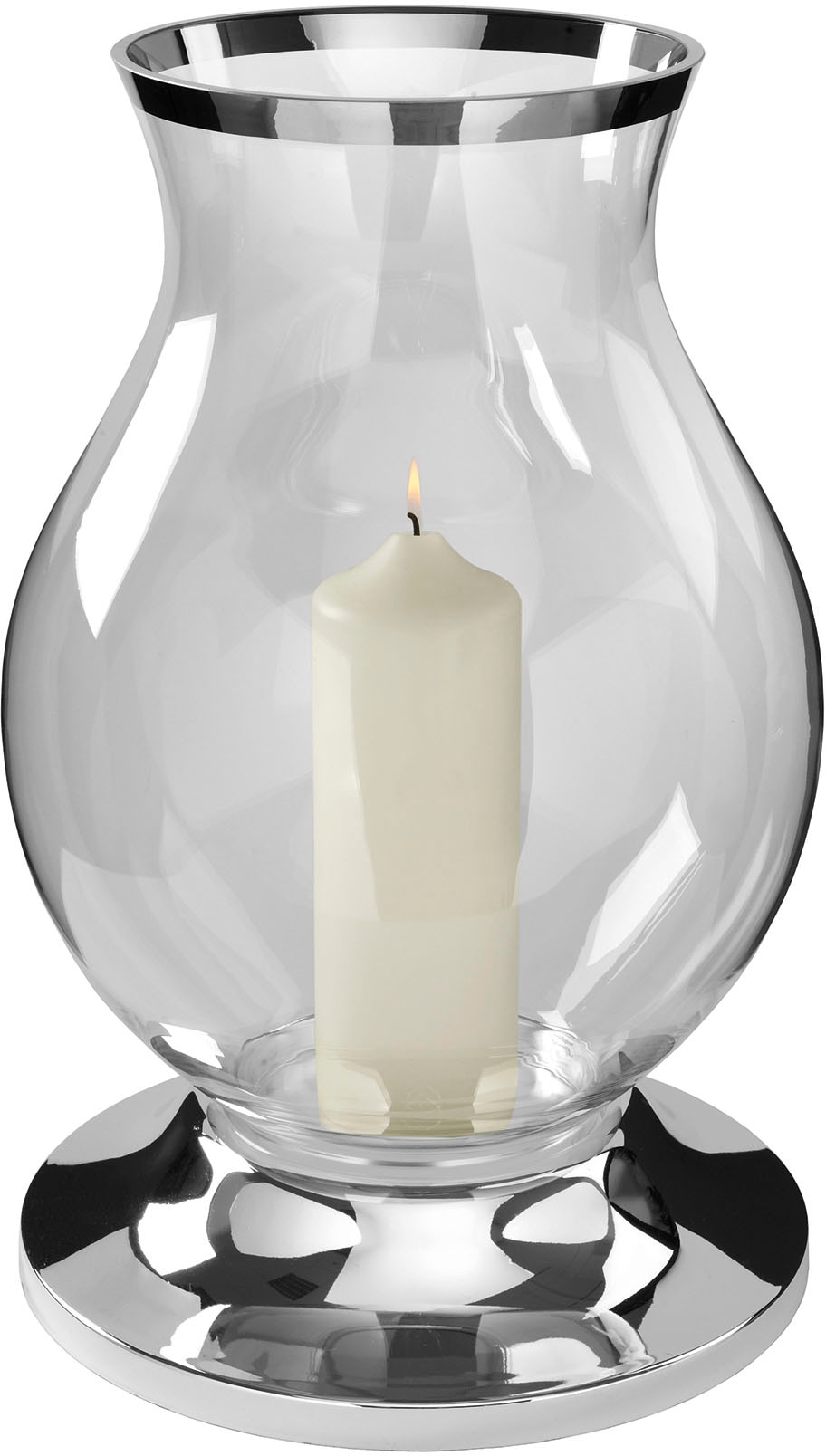 Windlicht FINK "BIG", silber (silberfarben), H:50cm Ø:31cm, Glas, Metall, Kerzenhalter, Silberfarben - aus Metall vernickelt und Glas Image