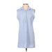 Casual Dress - Shirtdress High Neck Sleeveless: Blue Print Dresses - Women's Size Small