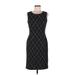 Lands' End Casual Dress - Sheath Scoop Neck Sleeveless: Black Grid Dresses - Women's Size 6