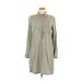 Old Navy Casual Dress - Shirtdress High Neck Long sleeves: Green Print Dresses - Women's Size Medium