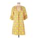 Skirtin Around Casual Dress - Shift Scoop Neck 3/4 sleeves: Yellow Dresses - Women's Size 8