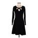 INC International Concepts Casual Dress - A-Line Keyhole Long sleeves: Black Solid Dresses - Women's Size Medium