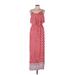 Pink Rose Casual Dress - Maxi: Red Dresses - Women's Size Large